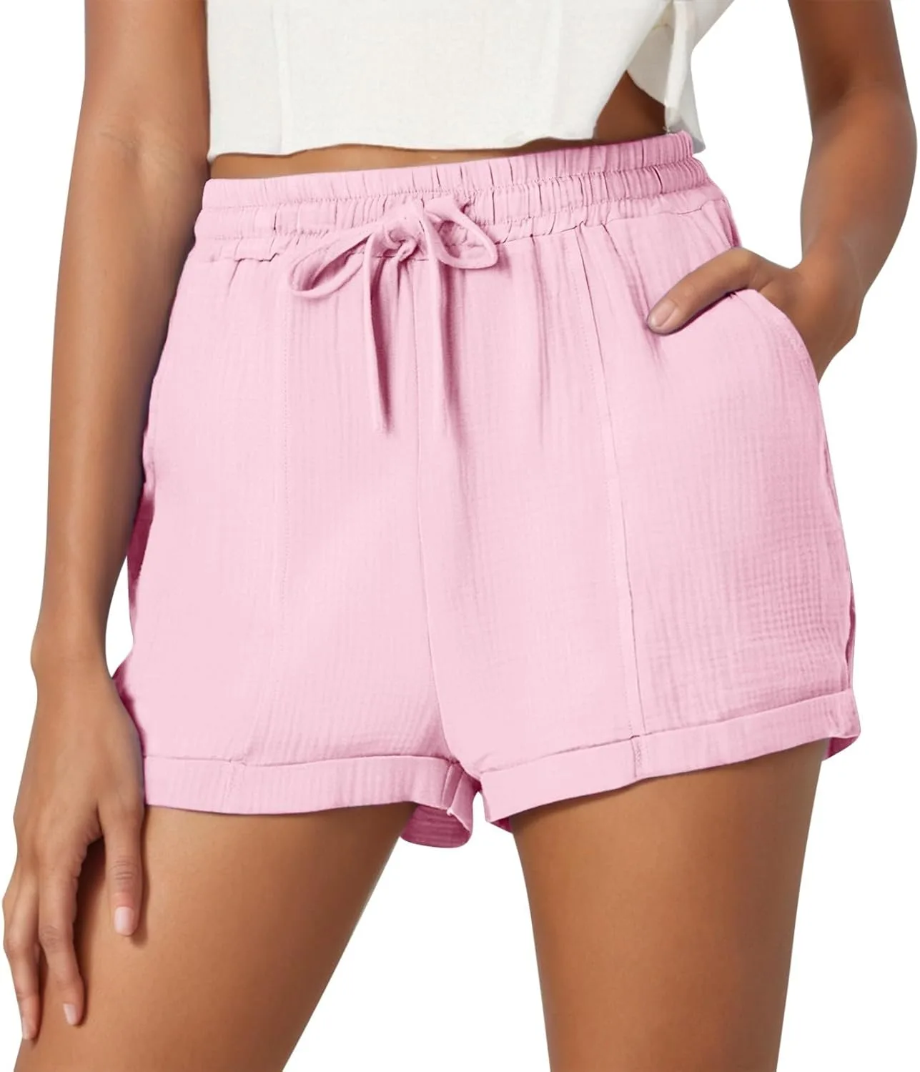 Льняные шорты для женщин Casual Summer с кулиской и высокой талией
Льняные шорты для женщин Casual Summer с кулиской и высокой талией