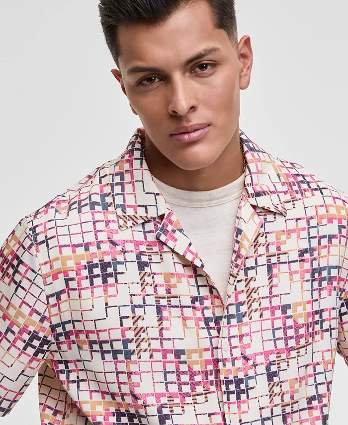 Мужская расслабленного кроя геометрическая блестящая гавайская рубашка на пуговицах из твила Mode of One, коричневый/бежевый
Мужская расслабленного кроя геометрическая блестящая гавайская рубашка на пуговицах из твила Mode of One, коричневый/бежевый