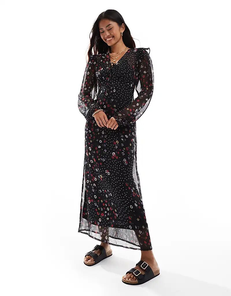 Платье мидакси с цветочным принтом и оборками в горошек черного цвета Wednesday's Girl
Платье мидакси с цветочным принтом и оборками в горошек черного цвета Wednesday's Girl