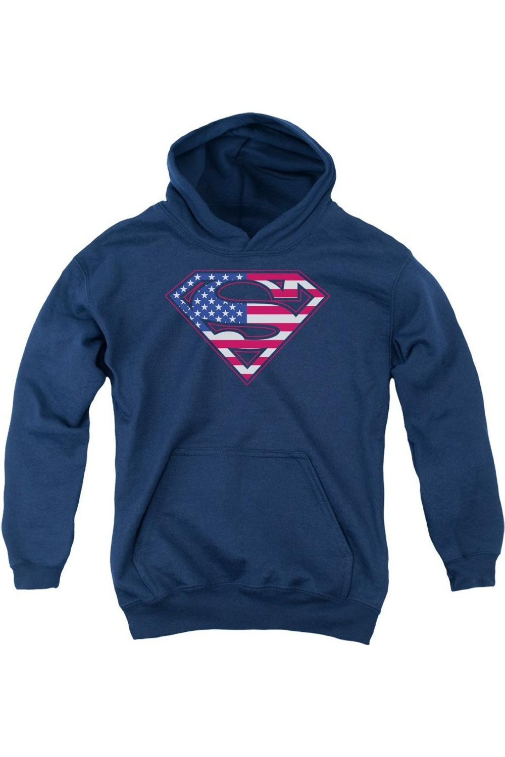 Толстовка с капюшоном Superman с американским щитом для детей Gildan, темно-синий 
Толстовка с капюшоном Superman с американским щитом для детей Gildan, темно-синий