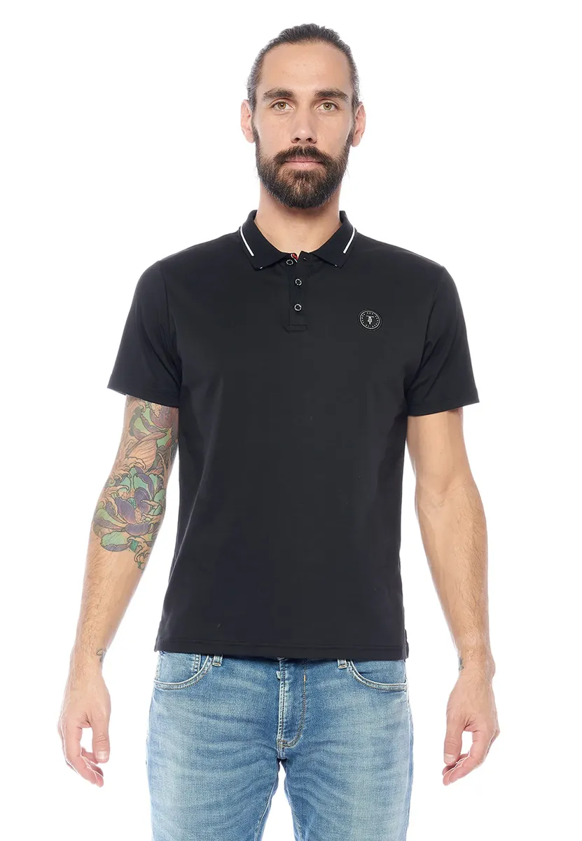 Рубашка-поло Le Temps Des Cerises "ARON" с модными контрастными полосками, черный 
Рубашка-поло Le Temps Des Cerises "ARON" с модными контрастными полосками, черный