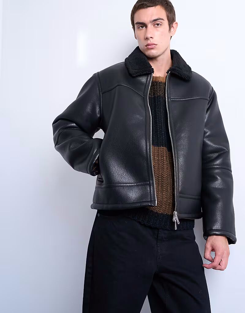 Куртка из искусственной овчины с карманами на молнии, черного цвета Topman
Куртка из искусственной овчины с карманами на молнии, черного цвета Topman