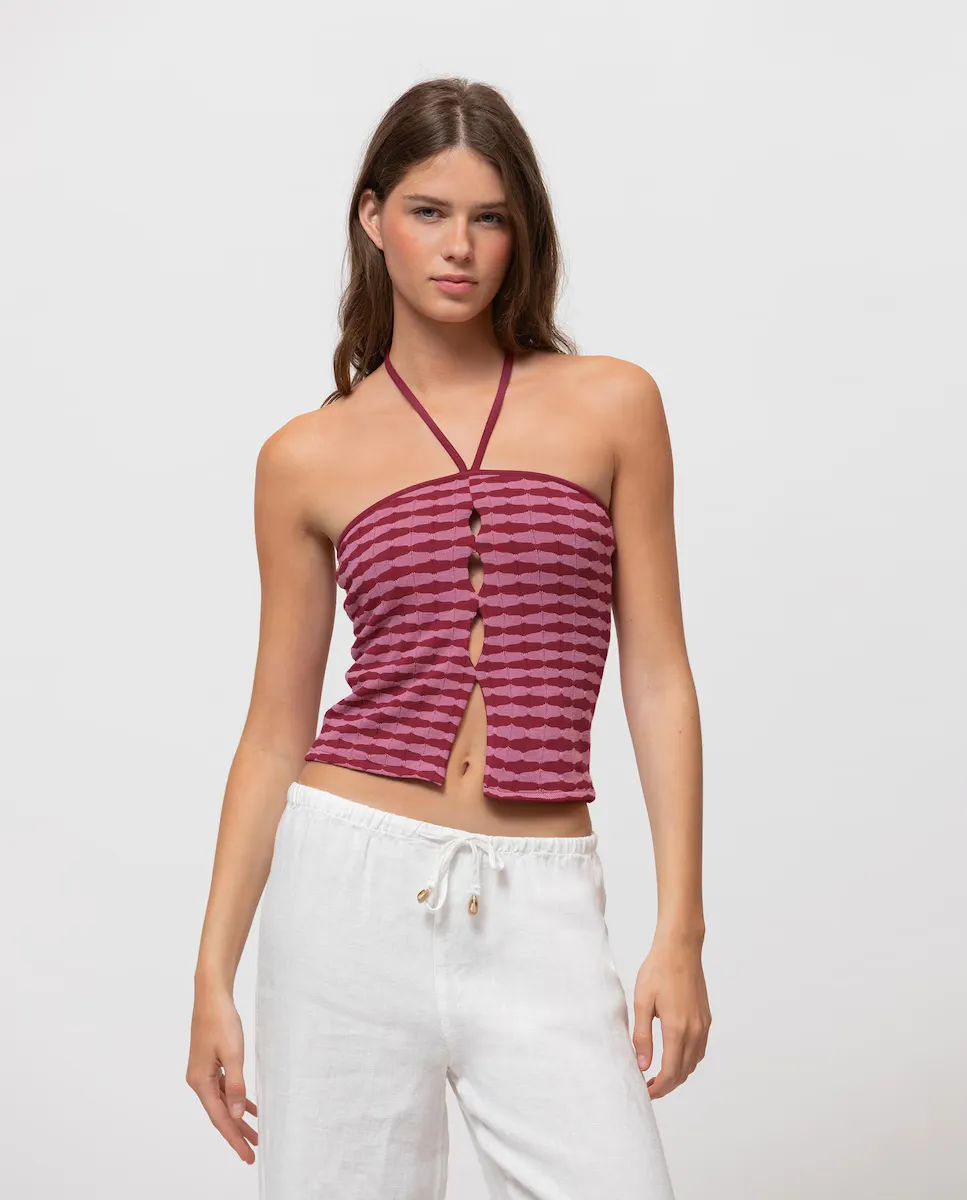 Женский топ с бантом на шее и разрезами Noon, розовый
Женский топ с бантом на шее и разрезами Noon, розовый