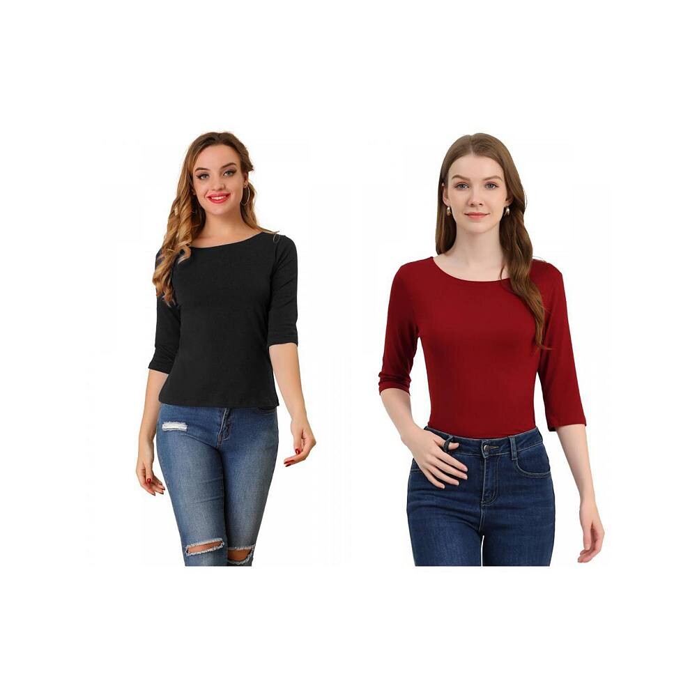 2 упаковки женских классических футболок узкого кроя с рукавами до локтя и вырезом «лодочка» ALLEGRA K, цвет Black Wine Red
2 упаковки женских классических футболок узкого кроя с рукавами до локтя и вырезом «лодочка» ALLEGRA K, цвет Black Wine Red