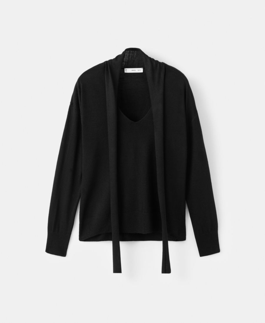 Женский свитер с V-образным вырезом и отделкой шарфом MANGO, Black
Женский свитер с V-образным вырезом и отделкой шарфом MANGO, Black