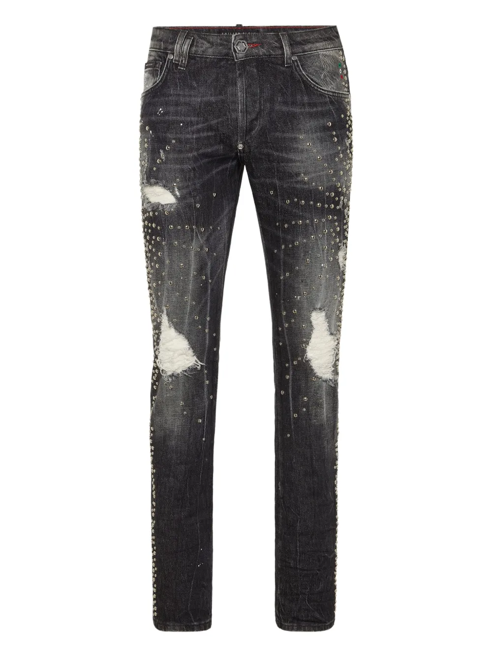 Потертые джинсы с заклепками Philipp Plein, серый
Потертые джинсы с заклепками Philipp Plein, серый