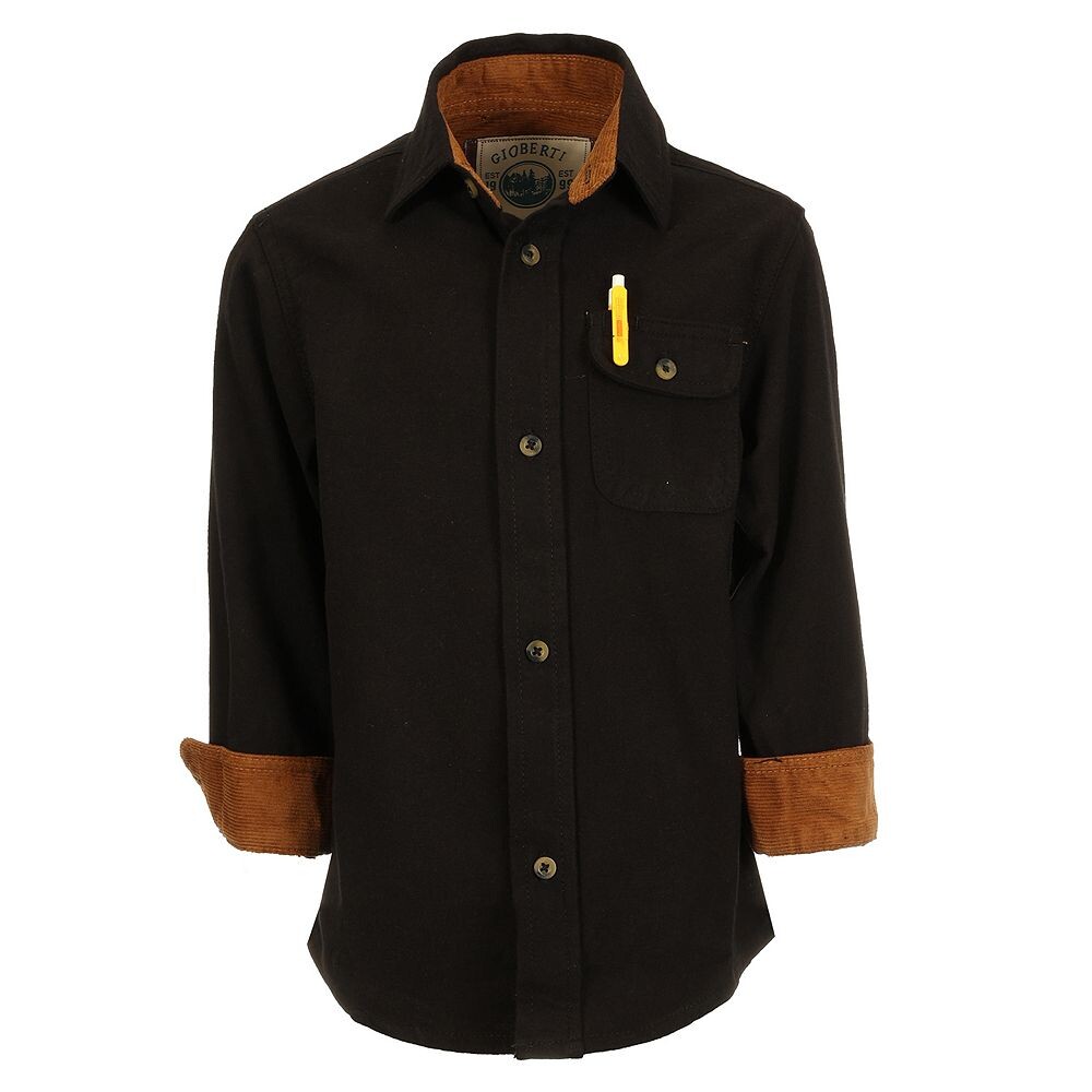 Детская фланелевая рубашка Gioberti с одним карманом и вельветовым контрастом, черный
Детская фланелевая рубашка Gioberti с одним карманом и вельветовым контрастом, черный