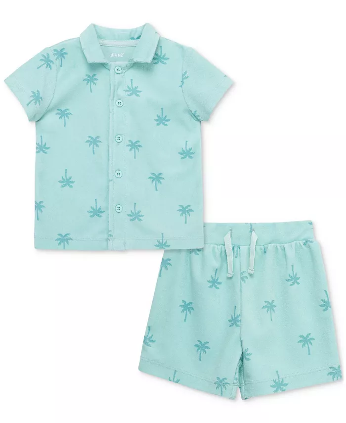 Комплект для мальчиков из 2 предметов: рубашка на пуговицах и шорты с пальмами, махровые Little Me, синий
Комплект для мальчиков из 2 предметов: рубашка на пуговицах и шорты с пальмами, махровые Little Me, синий