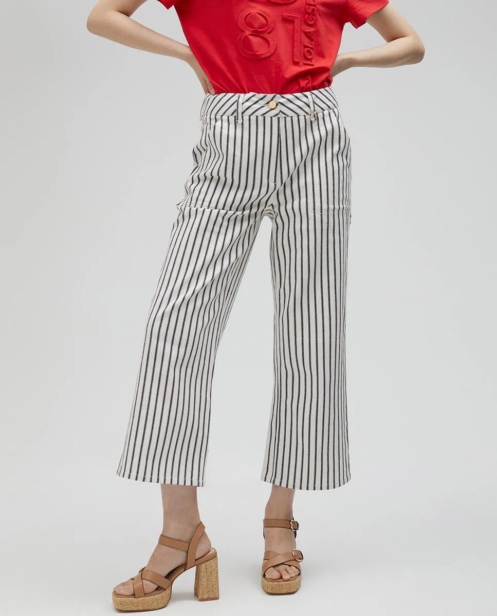 Женские широкие брюки в полоску с карманами Lola Casademunt, белый 
Женские широкие брюки в полоску с карманами Lola Casademunt, белый
