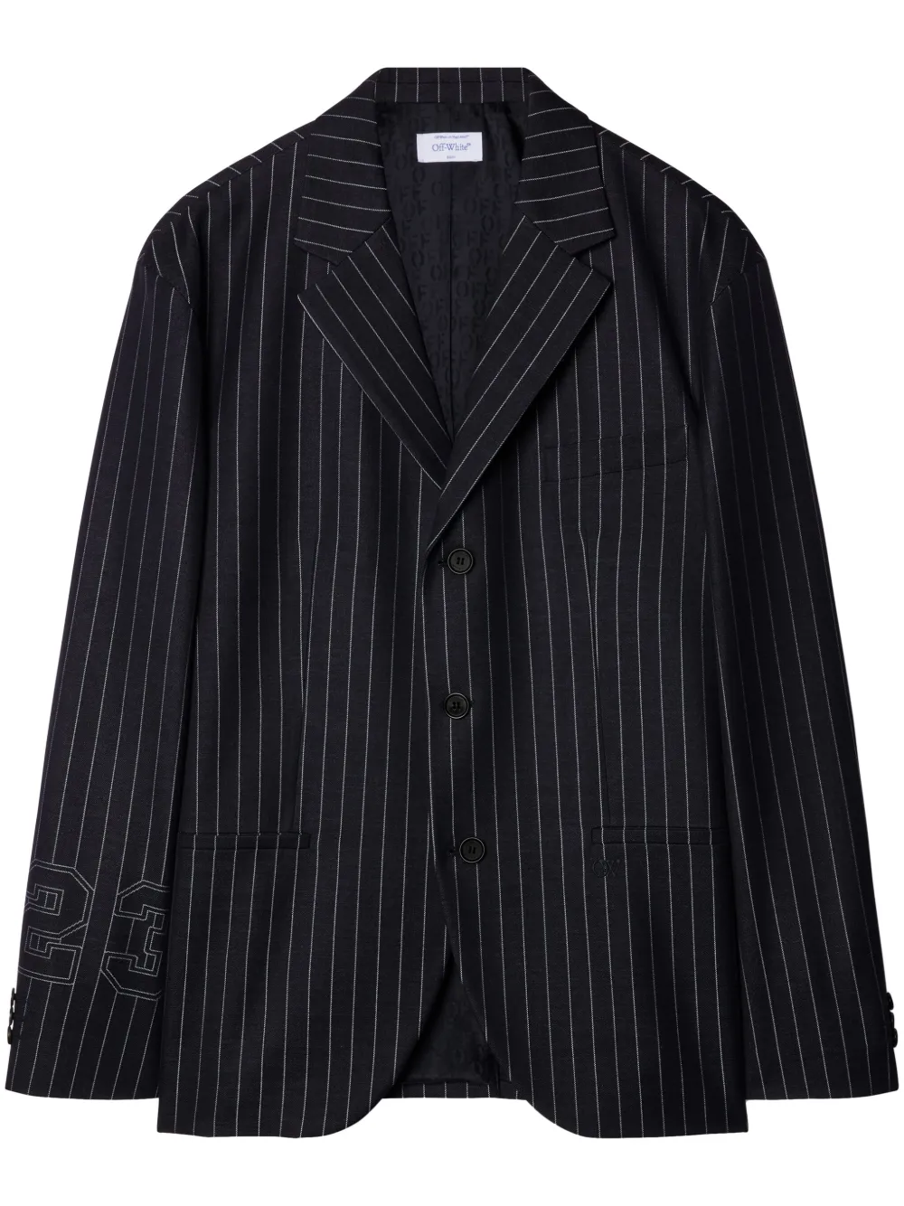 Пиджак в тонкую полоску с принтом 23 OFF-WHITE, черный
Пиджак в тонкую полоску с принтом 23 OFF-WHITE, черный
