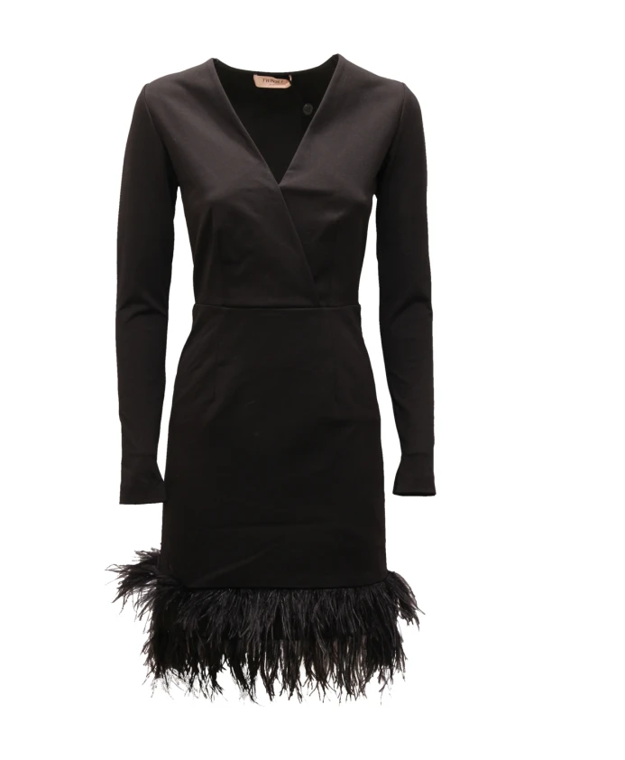 Черное платье с перьями и боковой застежкой-молнией. Twinset, черный
Черное платье с перьями и боковой застежкой-молнией. Twinset, черный