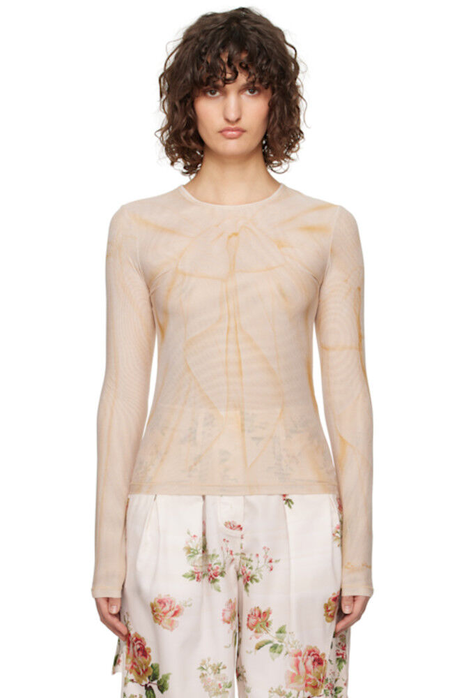 Футболка с длинным рукавом из сетки с коричневым принтом и лентой OPEN YY
Футболка с длинным рукавом из сетки с коричневым принтом и лентой OPEN YY