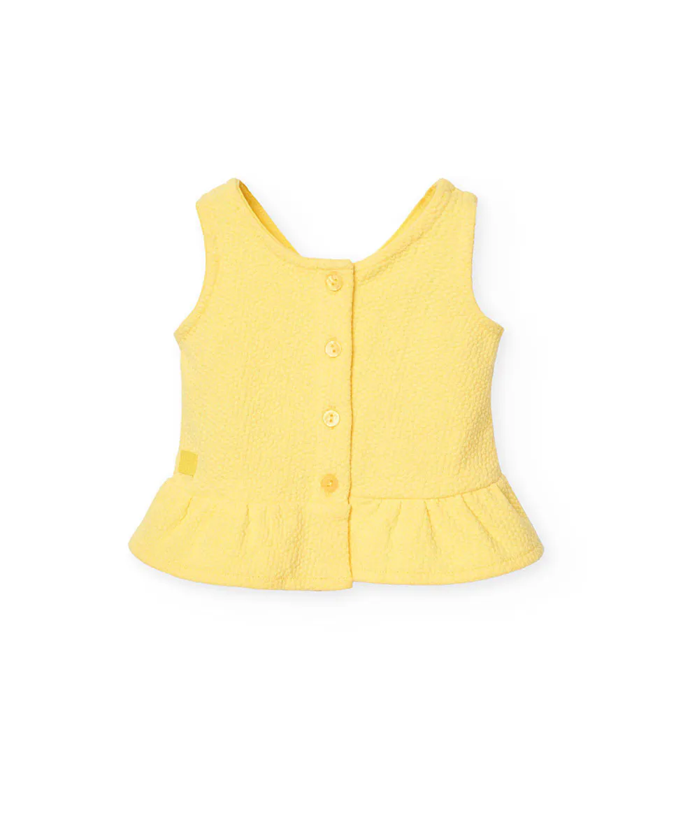 Топ для девочки на пуговицах с рюшами Boboli, жёлтый 
Топ для девочки на пуговицах с рюшами Boboli, жёлтый