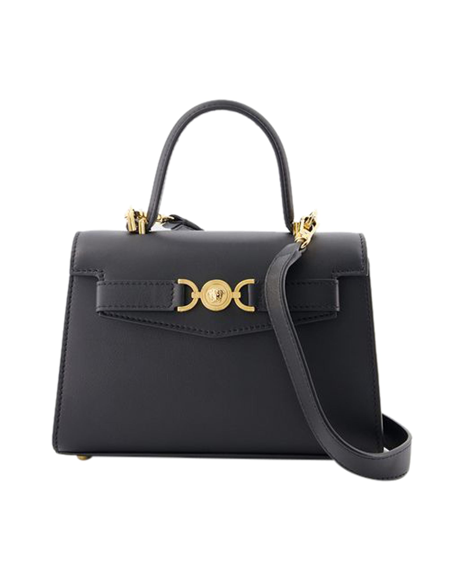 Маленькая сумка с верхней ручкой Versace из кожи черного цвета
Маленькая сумка с верхней ручкой Versace из кожи черного цвета