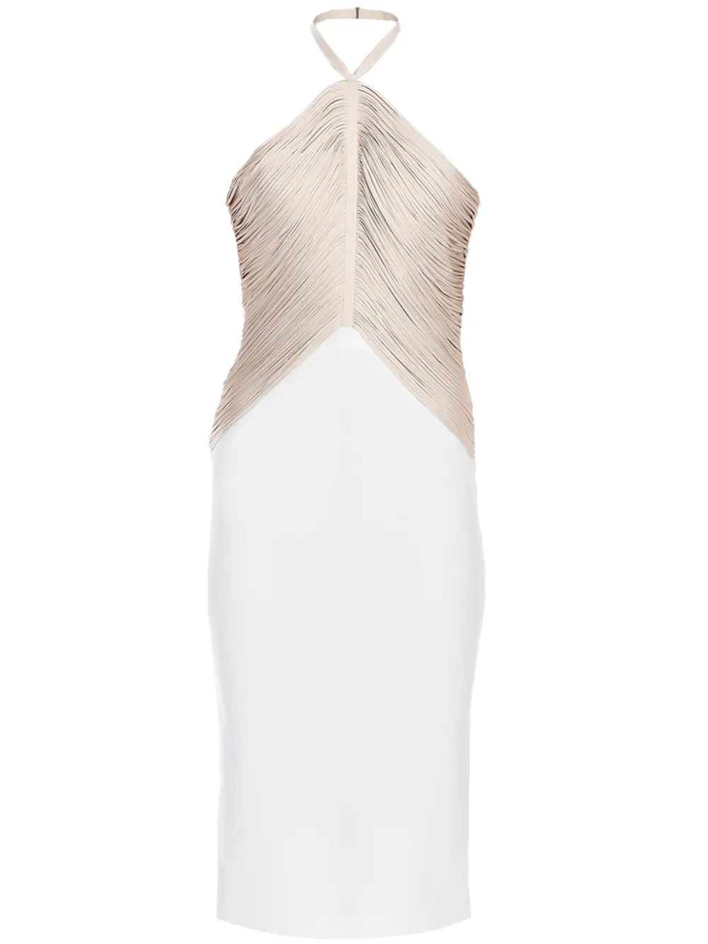 Платье миди с вырезом халтер и бахромой Hervé Léger, белый 
Платье миди с вырезом халтер и бахромой Hervé Léger, белый