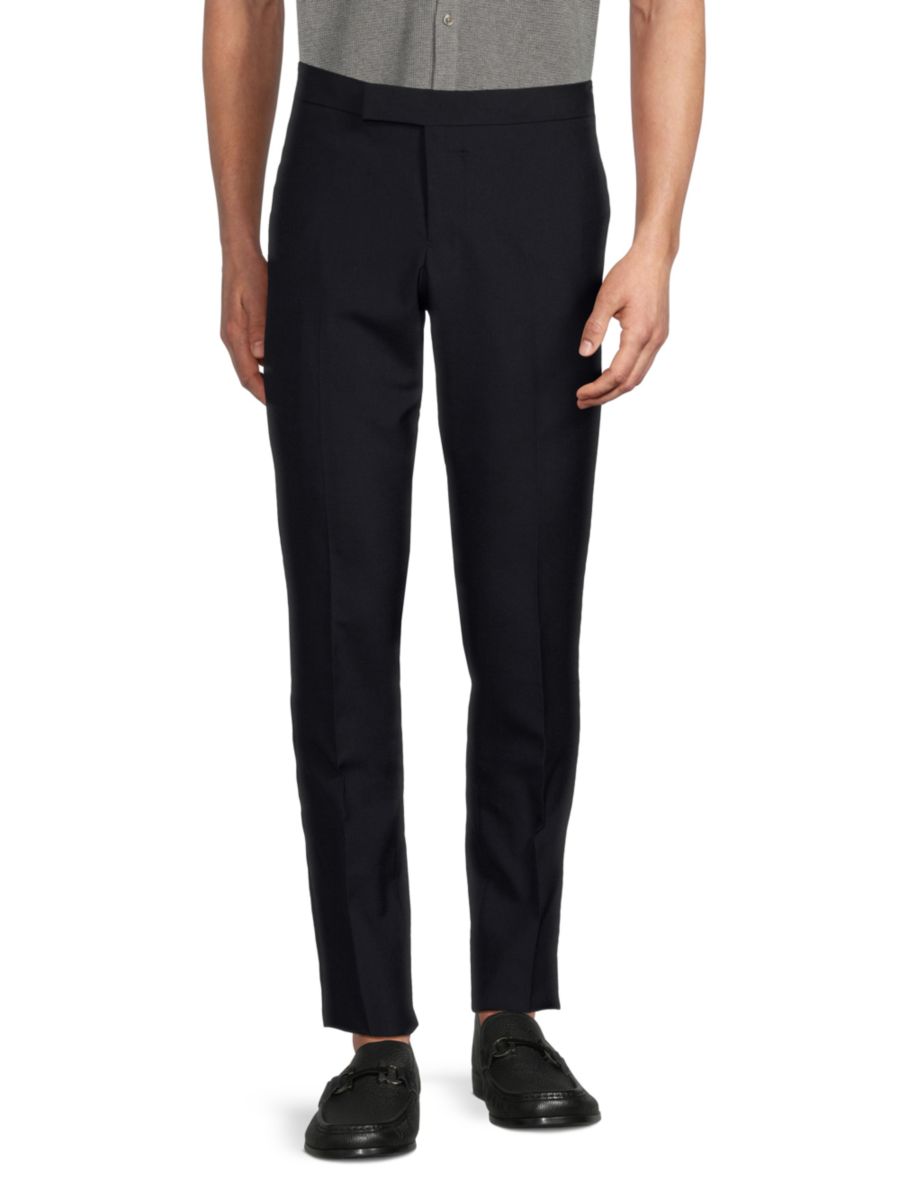 Узкие брюки в полоску с низкой талией Thom Browne, темно-синий 
Узкие брюки в полоску с низкой талией Thom Browne, темно-синий