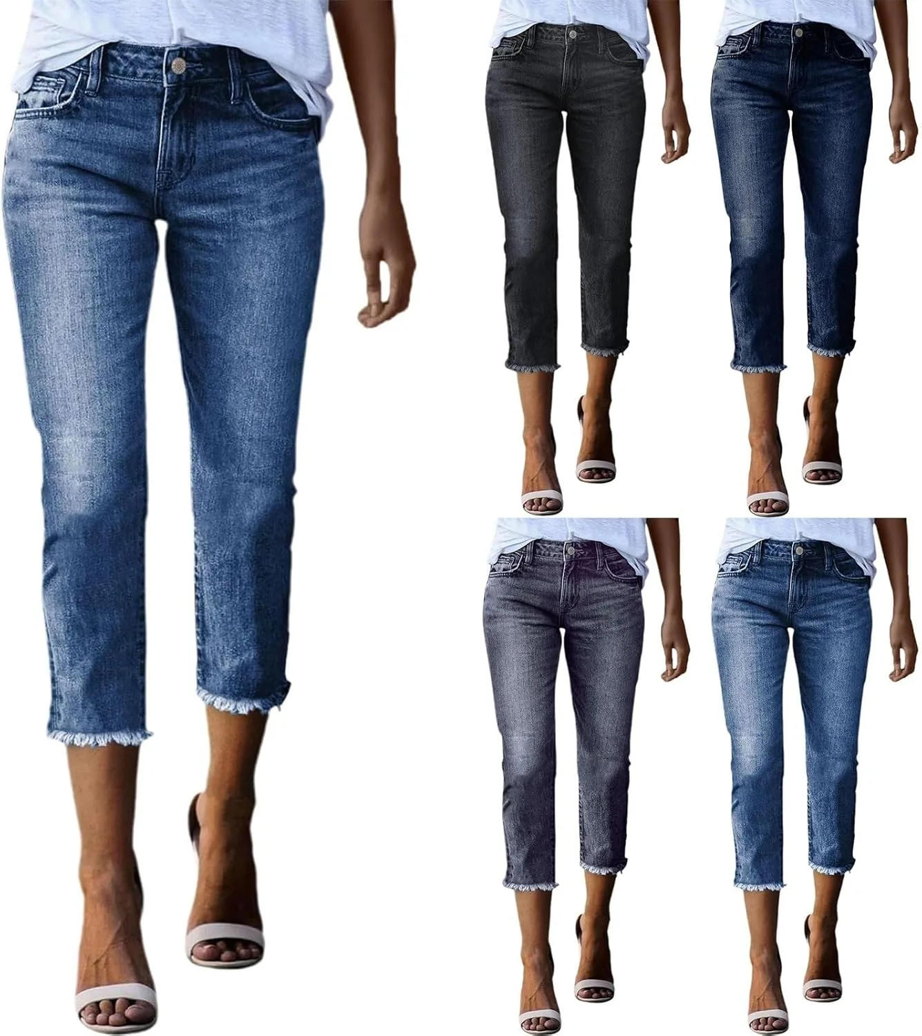 Женские джинсы-капри с высокой талией, прямые, укороченные, с необработанным краем
Женские джинсы-капри с высокой талией, прямые, укороченные, с необработанным краем