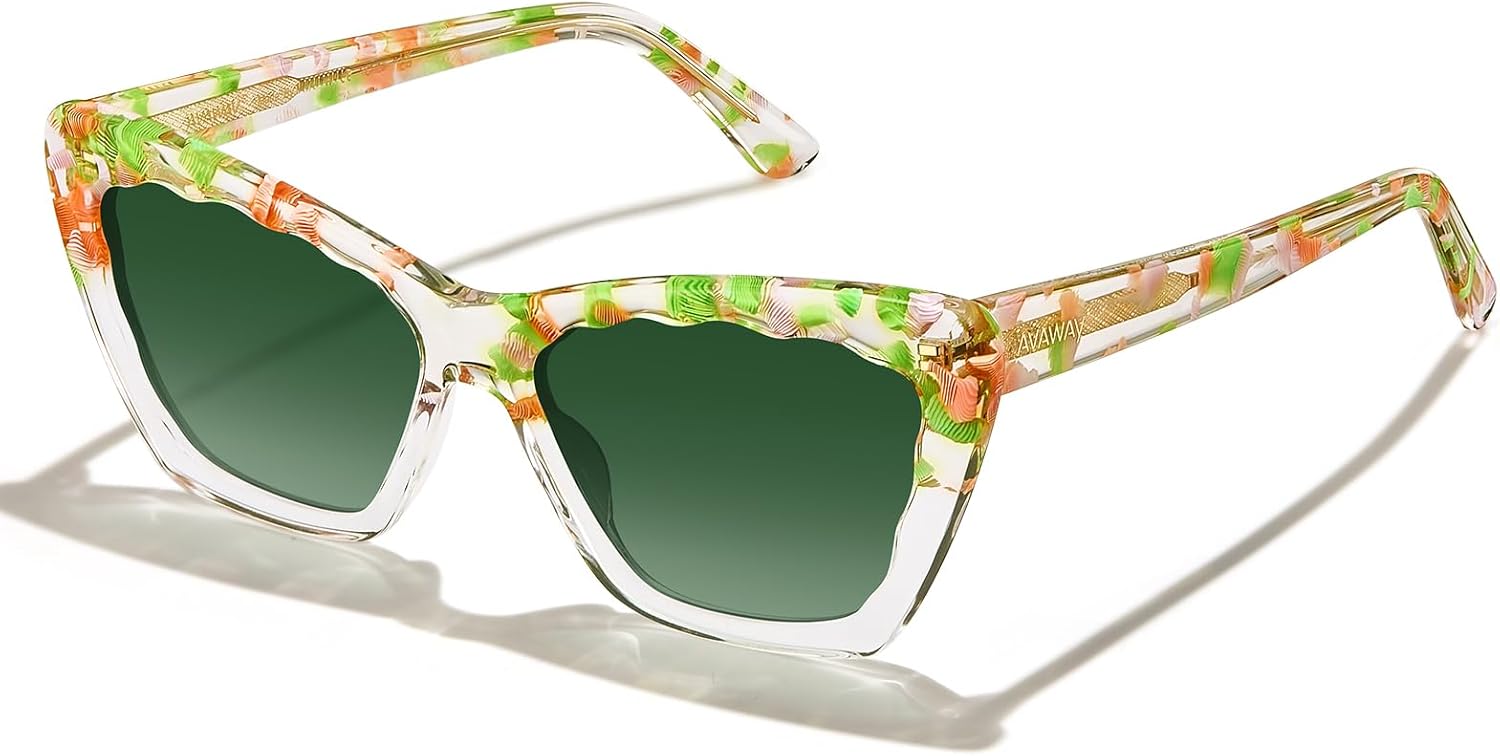 Поляризованные солнцезащитные очки AVAWAY для женщин, модель «кошачий глаз», защита от УФ-излучения, прозрачные, модные квадратные, из ацетата, Upper Flower Color&gradual Green Lens
Поляризованные солнцезащитные очки AVAWAY для женщин, модель «кошачий глаз», защита от УФ-излучения, прозрачные, модные квадратные, из ацетата, Upper Flower Color&gradual Green Lens