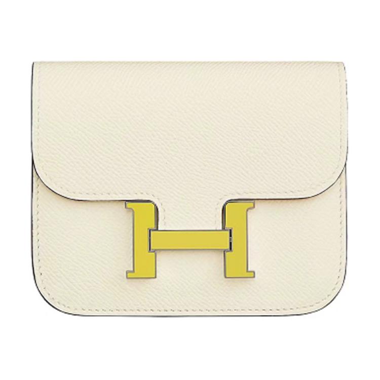 Кошелёк для монет на пояс из телячьей кожи HERMES кремово-белый/цыплячий жёлтый