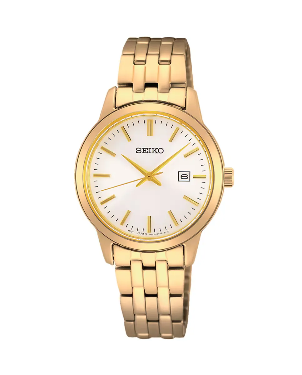 Нео классические женские часы SUR412P1 из стали с золотым ремешком Seiko, золотой
Нео классические женские часы SUR412P1 из стали с золотым ремешком Seiko, золотой