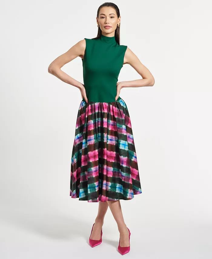 Женское платье миди Ponte Combo без рукавов Isaac Mizrahi, зеленый 
Женское платье миди Ponte Combo без рукавов Isaac Mizrahi, зеленый