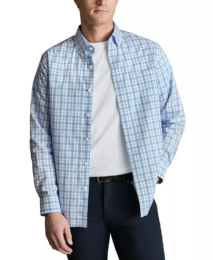 Мужская рубашка с длинным рукавом Tattersall, приталенная, на пуговицах Charles Tyrwhitt, синий 
Мужская рубашка с длинным рукавом Tattersall, приталенная, на пуговицах Charles Tyrwhitt, синий