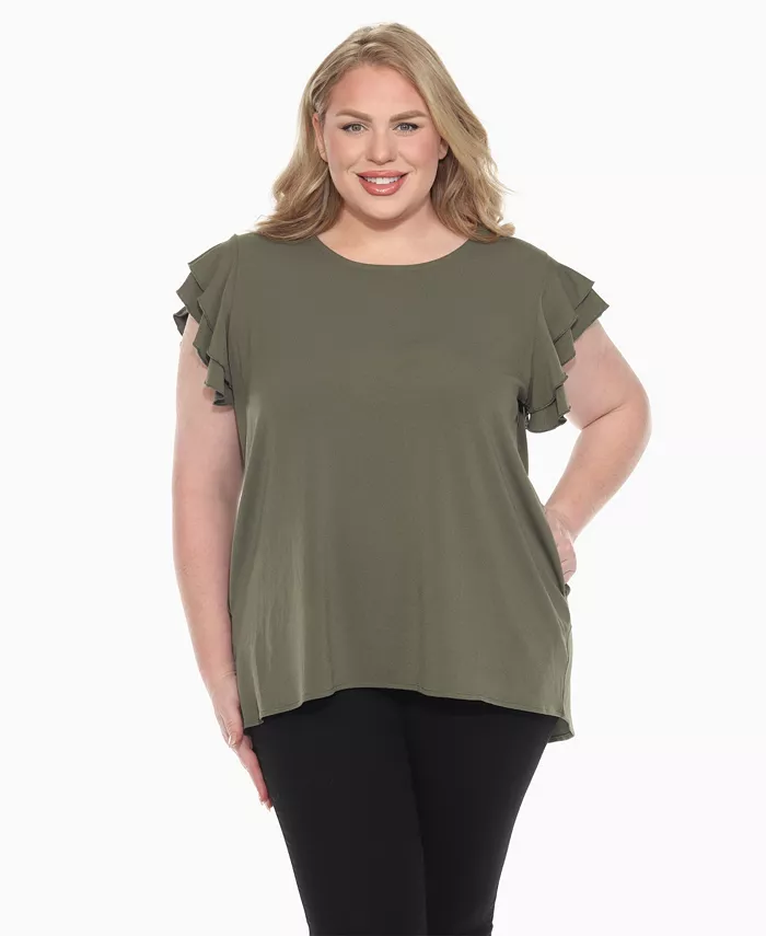 Однотонный топ больших размеров с оборками на рукавах White Mark, зеленый
Однотонный топ больших размеров с оборками на рукавах White Mark, зеленый