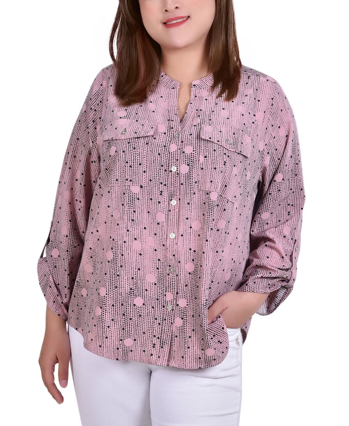 Блуза больших размеров с рукавами 3/4, завернутым хлястиком и Y-образным вырезом NY Collection
Блуза больших размеров с рукавами 3/4, завернутым хлястиком и Y-образным вырезом NY Collection