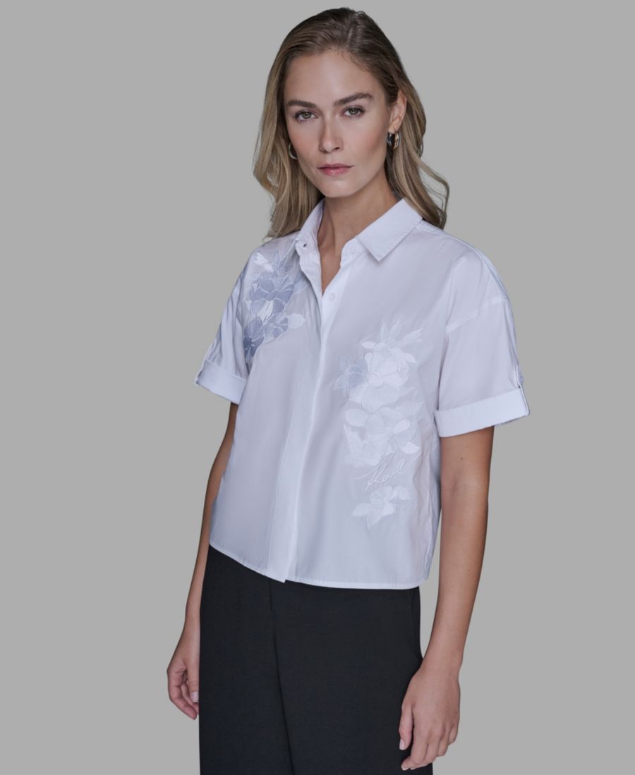 Женская однотонная блузка с цветочным принтом KARL LAGERFELD PARIS, White
Женская однотонная блузка с цветочным принтом KARL LAGERFELD PARIS, White