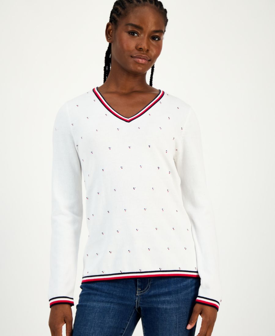 Женский хлопковый свитер с V-образным вырезом и декоративными вставками Tommy Hilfiger, Ivory Multi
Женский хлопковый свитер с V-образным вырезом и декоративными вставками Tommy Hilfiger, Ivory Multi