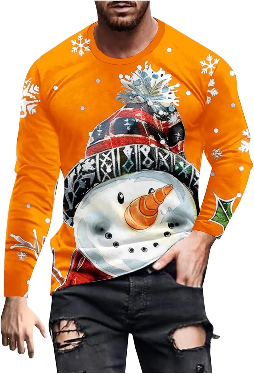 Мужская футболка с длинным рукавом и принтом снеговика
Мужская футболка с длинным рукавом и принтом снеговика