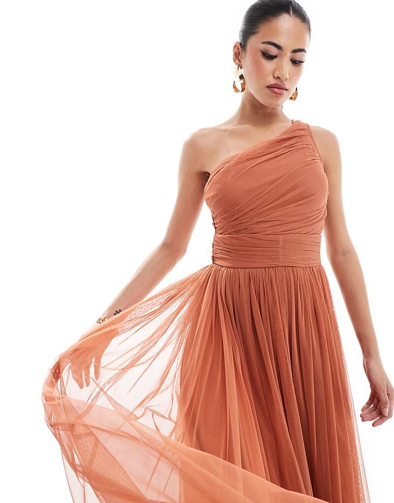 Платье макси из тюля на одно плечо с кружевом и бусинами для подружки невесты терракотово-розового цвета
Платье макси из тюля на одно плечо с кружевом и бусинами для подружки невесты терракотово-розового цвета