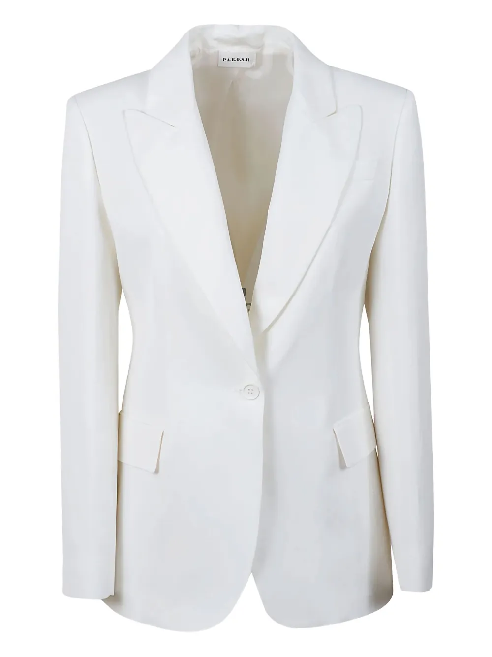 Однобортный пиджак с заостренными лацканами P.A.R.O.S.H., белый
Однобортный пиджак с заостренными лацканами P.A.R.O.S.H., белый