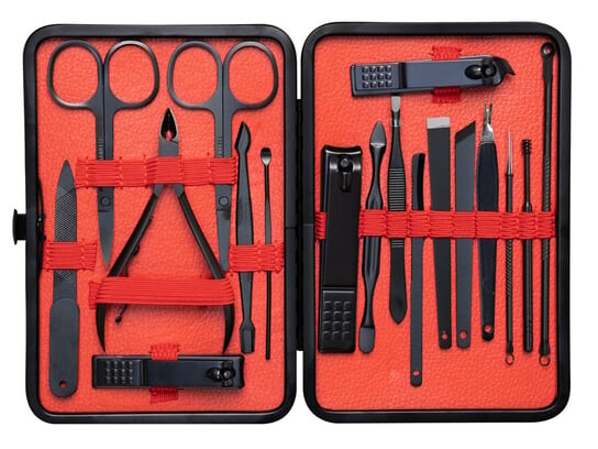 Набор из 18 косметических аксессуаров для маникюра, педикюра и ухода за лицом в черно-красном футляре, подарочный набор., aba group
Набор из 18 косметических аксессуаров для маникюра, педикюра и ухода за лицом в черно-красном футляре, подарочный набор., aba group