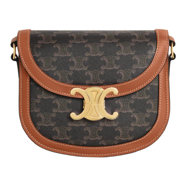 CELINE Сумка через плечо малая женская бежевая из панельного холста с отделкой из телячьей кожи