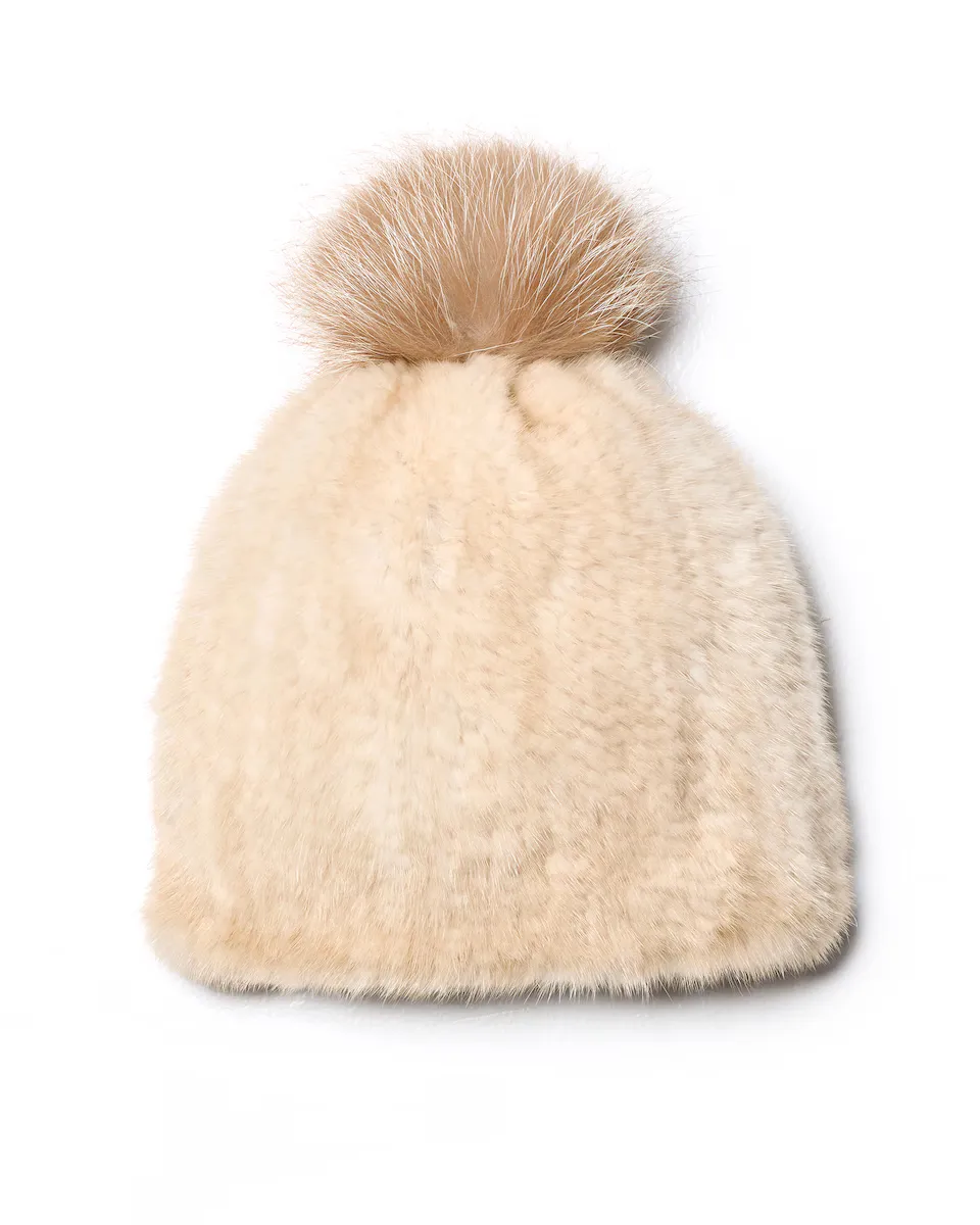 Бежевая шапка из норки с помпоном из лисы Maximilian, кремовый
Бежевая шапка из норки с помпоном из лисы Maximilian, кремовый