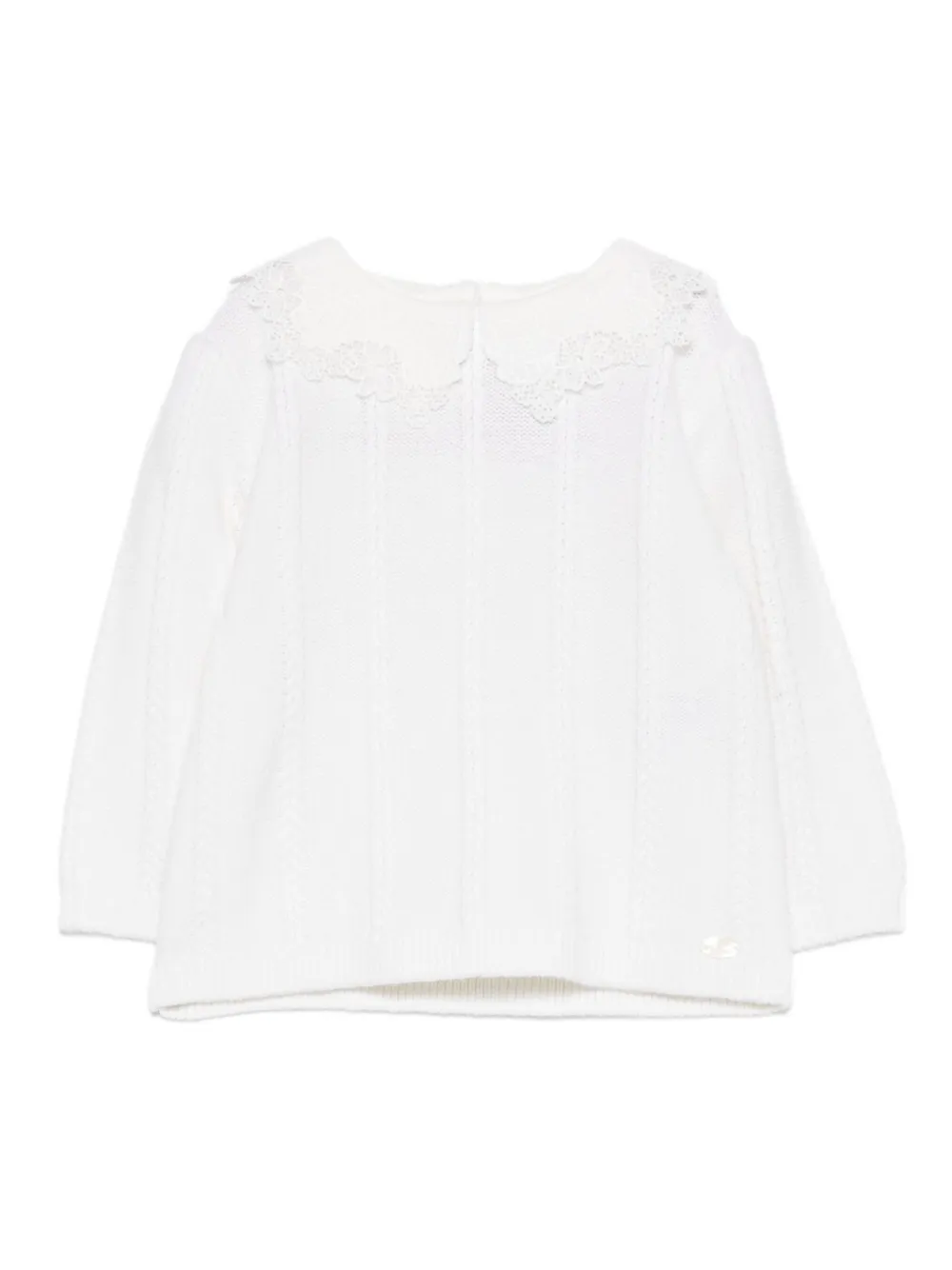 Кабельный трикотажный свитер с кружевным воротником Tartine Et Chocolat, белый
Кабельный трикотажный свитер с кружевным воротником Tartine Et Chocolat, белый