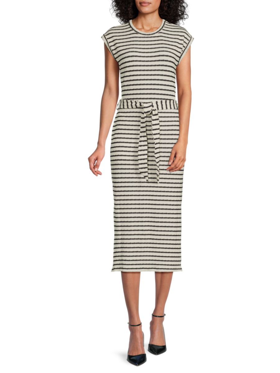 Полосатое платье-миди с поясом Bobeau, цвет Cream Black
Полосатое платье-миди с поясом Bobeau, цвет Cream Black