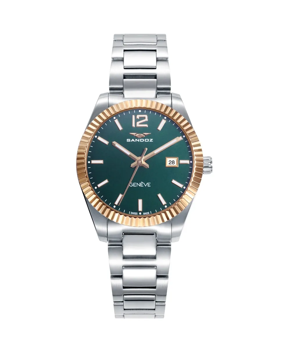 Женские часы со стальным корпусом и браслетом с золотым IP-безелем Sandoz, серебряный
Женские часы со стальным корпусом и браслетом с золотым IP-безелем Sandoz, серебряный