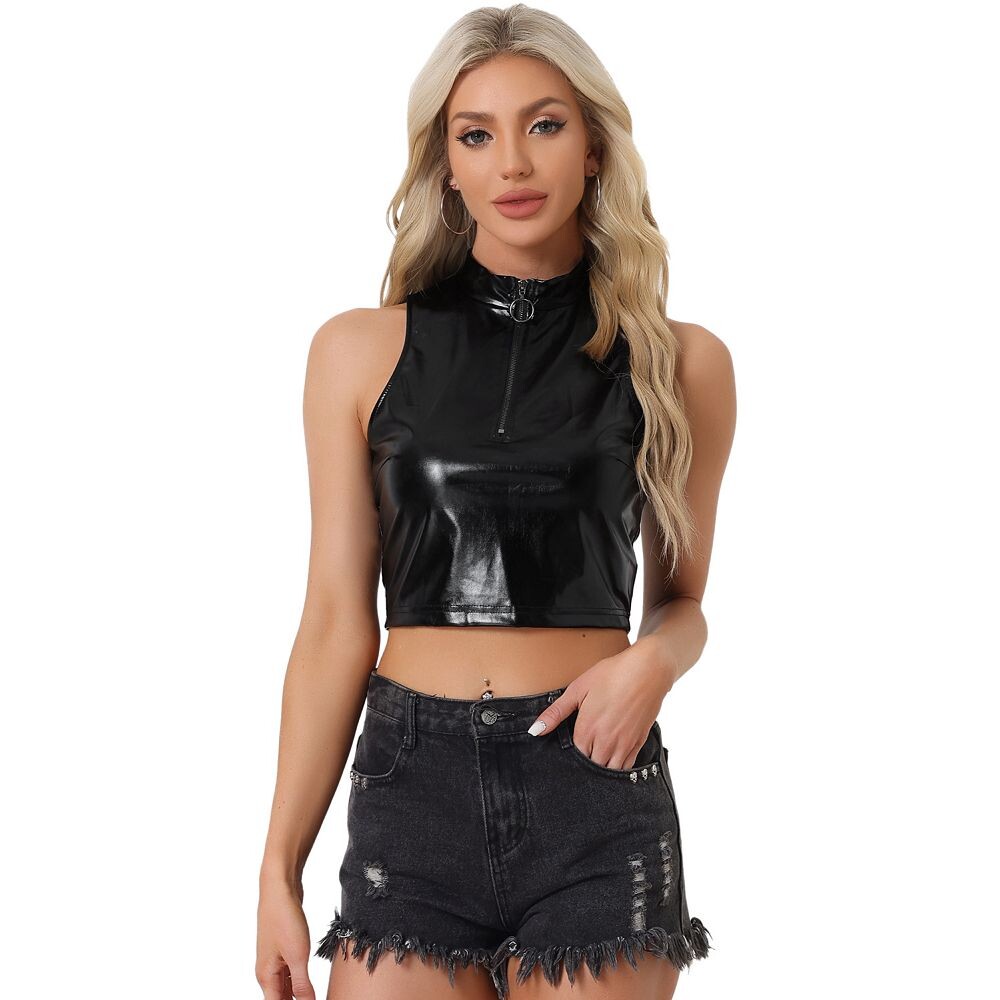 Металлические укороченные топы для женской блестящей голографической майки на молнии с воротником-стойкой ALLEGRA K, черный
Металлические укороченные топы для женской блестящей голографической майки на молнии с воротником-стойкой ALLEGRA K, черный