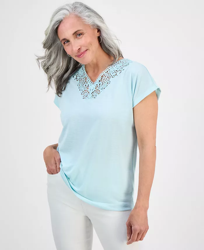 Топ с кружевной отделкой и короткими рукавами Petite Style & Co, зеленый
Топ с кружевной отделкой и короткими рукавами Petite Style & Co, зеленый