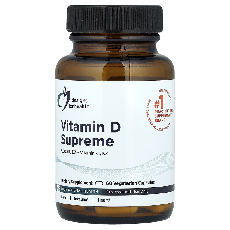 Designs For Health, Vitamin D Supreme, витамины D3, K1 и K2, 60 вегетарианских капсул
Designs For Health, Vitamin D Supreme, витамины D3, K1 и K2, 60 вегетарианских капсул