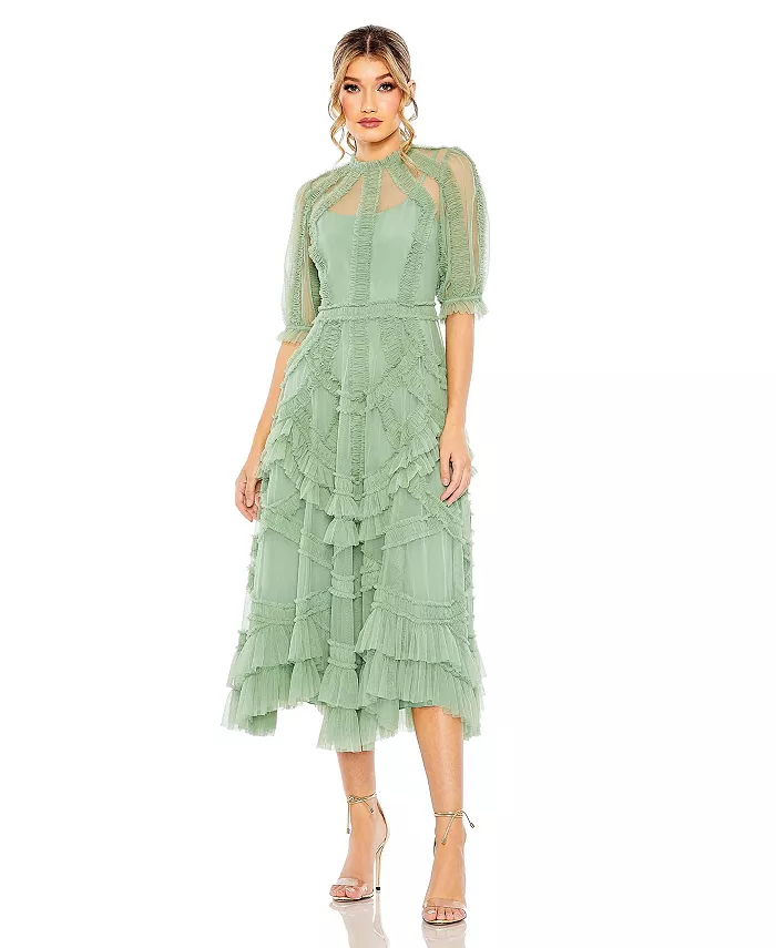 Женское платье с высоким воротником, пышными рукавами и ярусами из рюш Mac Duggal, зеленый
Женское платье с высоким воротником, пышными рукавами и ярусами из рюш Mac Duggal, зеленый