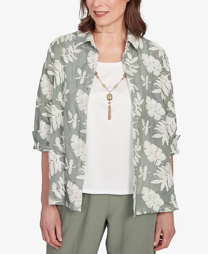 Женский топ «Два в одном» с сутажным узором «Листья» из меди «Капюшон» и ожерельем Alfred Dunner, мультиколор
Женский топ «Два в одном» с сутажным узором «Листья» из меди «Капюшон» и ожерельем Alfred Dunner, мультиколор