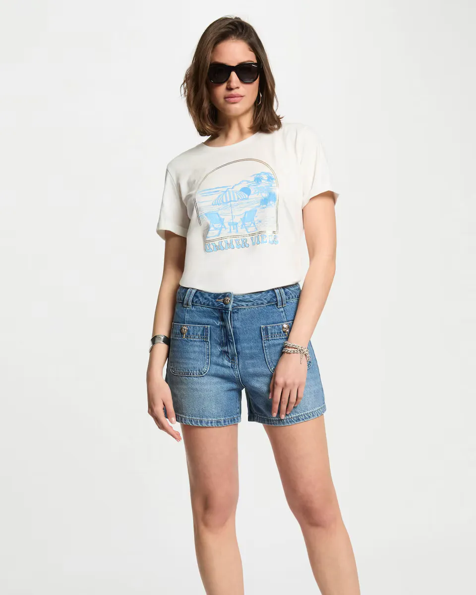 Женская футболка с короткими рукавами и надписью спереди Morgan, белый
Женская футболка с короткими рукавами и надписью спереди Morgan, белый