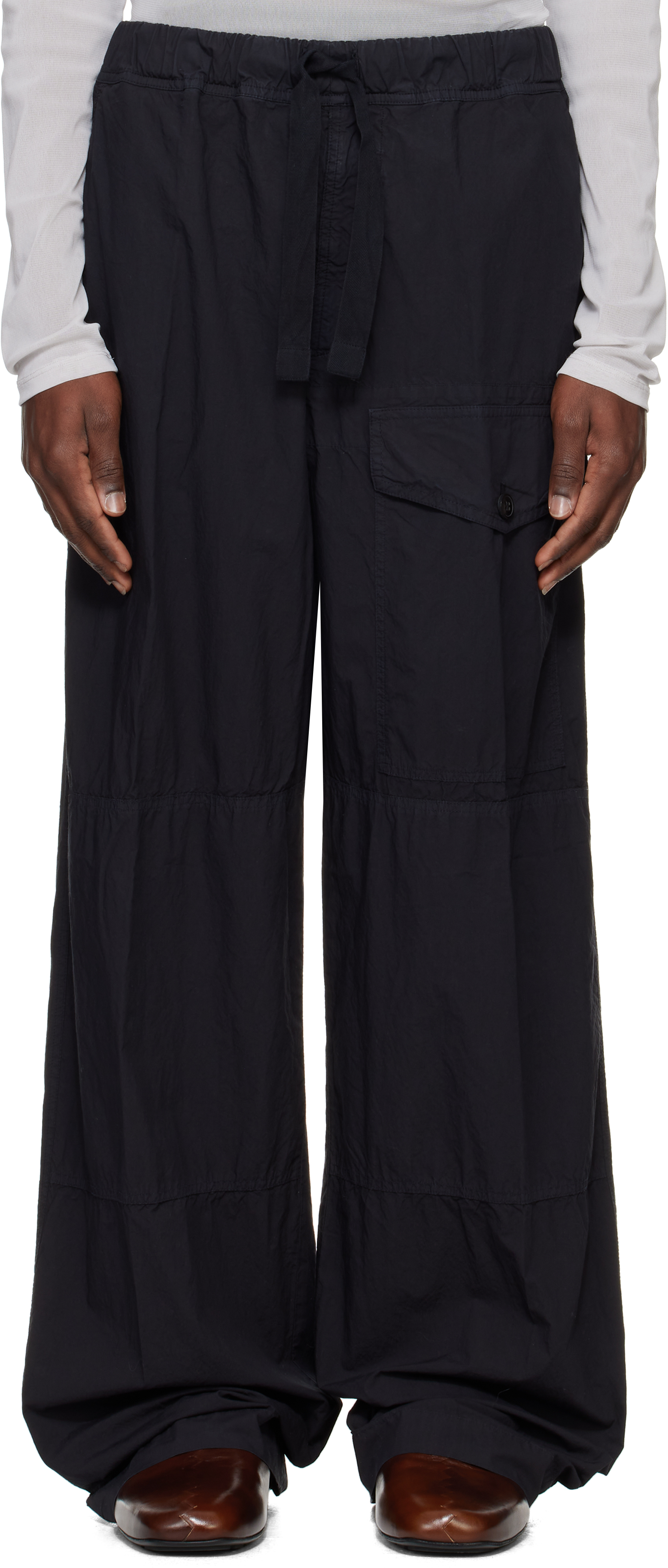 Хлопковые брюки-карго с завязками на шнурке Dries Van Noten, темно-синий
Хлопковые брюки-карго с завязками на шнурке Dries Van Noten, темно-синий