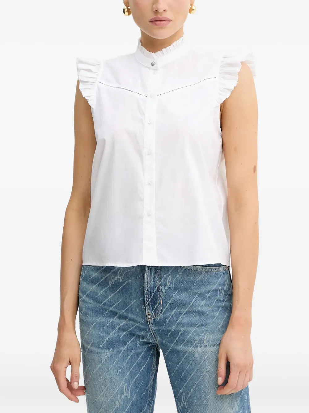 Топ без рукавов с оборками BOSS, белый
Топ без рукавов с оборками BOSS, белый