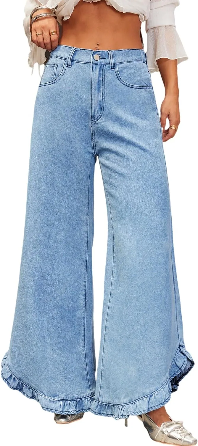 Yoeasy женские джинсы с широкими штанинами, эластичным поясом и рюшами сзади
Yoeasy женские джинсы с широкими штанинами, эластичным поясом и рюшами сзади