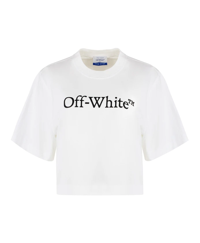 Укороченная футболка из хлопка с логотипом Off White, белый
Укороченная футболка из хлопка с логотипом Off White, белый