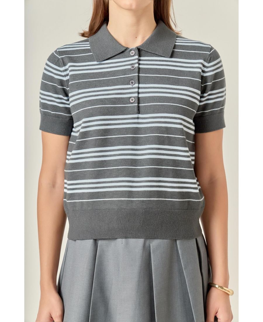 Женская полосатая трикотажная футболка-поло English Factory, Grey
Женская полосатая трикотажная футболка-поло English Factory, Grey